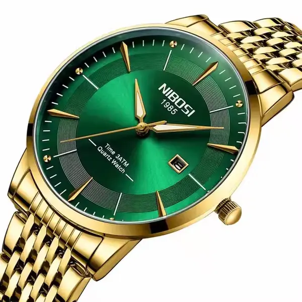 Nibosi 2525 Classic Stainless Steel Analog Fashion Men's Watch – Dial Color: Green, Strap Color: Gold – View 2
